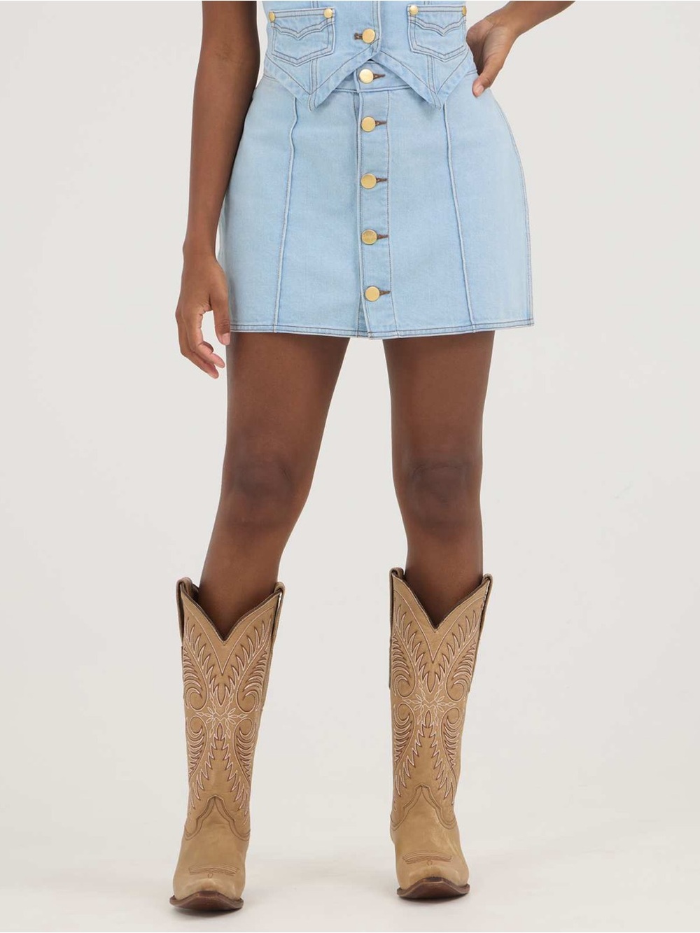 Wrangler Light Blue Denim Button-Front Mini Skirt
